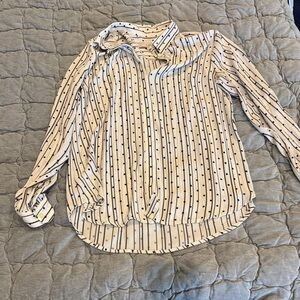 LOFT Black and White Striped Button Down Shirt